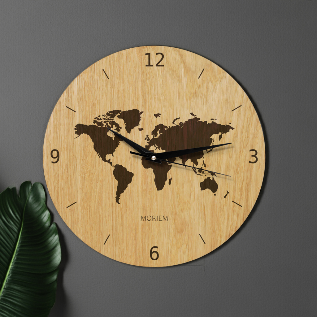 Wanduhr Weltkarte aus Holz- Wohnzimmeruhr mit Weltkarten Motive - 30 cm/40 cm groß