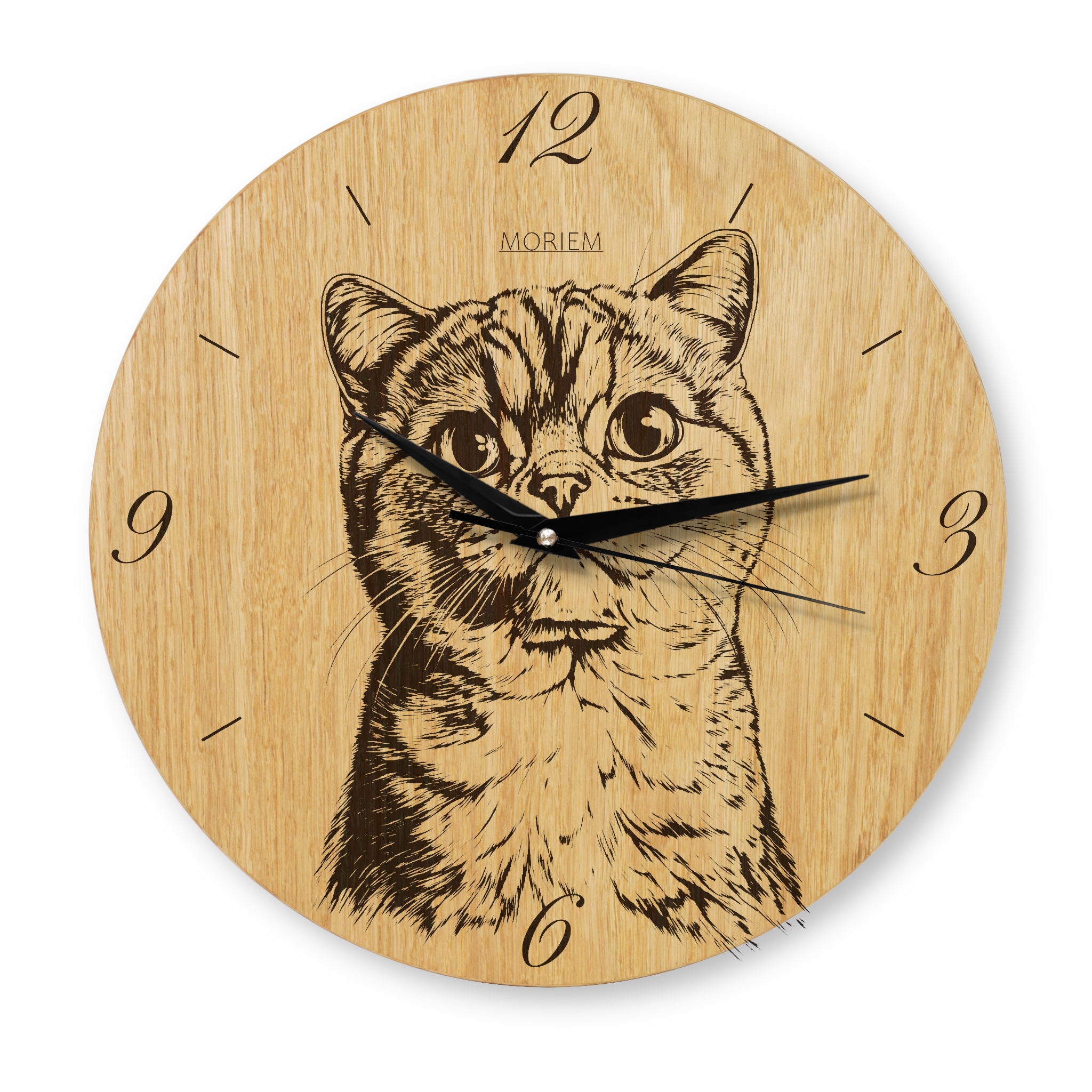 Wanduhr Katze grinsend - moderne Wohnzimmeruhr - Eiche 30 cm/40 cm groß