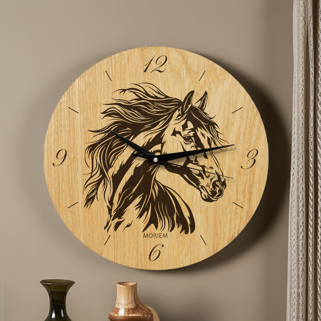 Pferde Wanduhr aus Holz - Wohnzimmeruhr Vintage Motive- 30 cm/ XL 40 cm groß