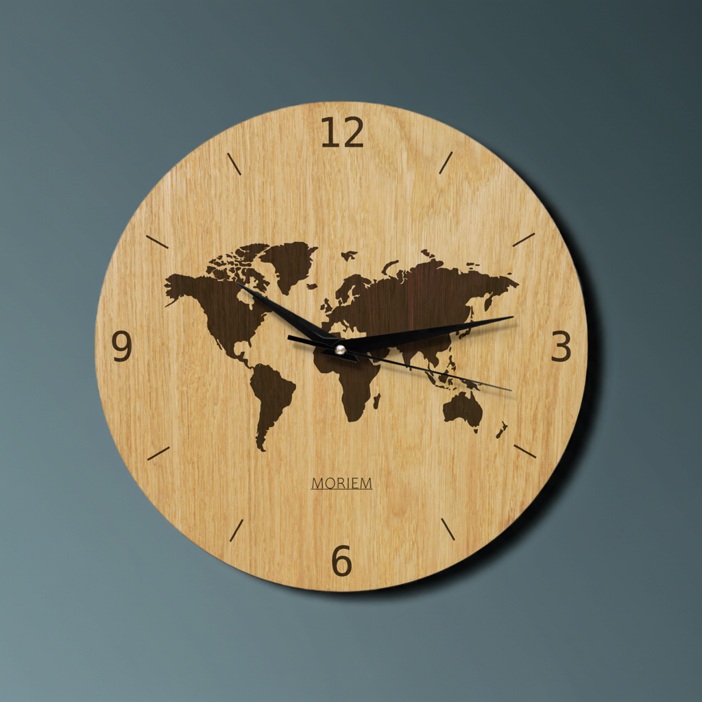 Wanduhr Weltkarte aus Holz- Wohnzimmeruhr mit Weltkarten Motive - 30 cm/40 cm groß