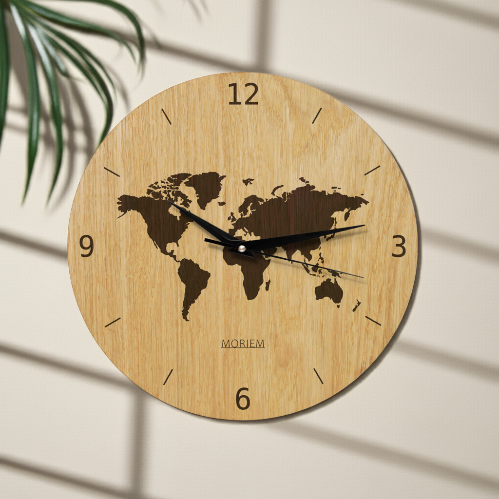 Wanduhr Weltkarte aus Holz- Wohnzimmeruhr mit Weltkarten Motive - 30 cm/40 cm groß