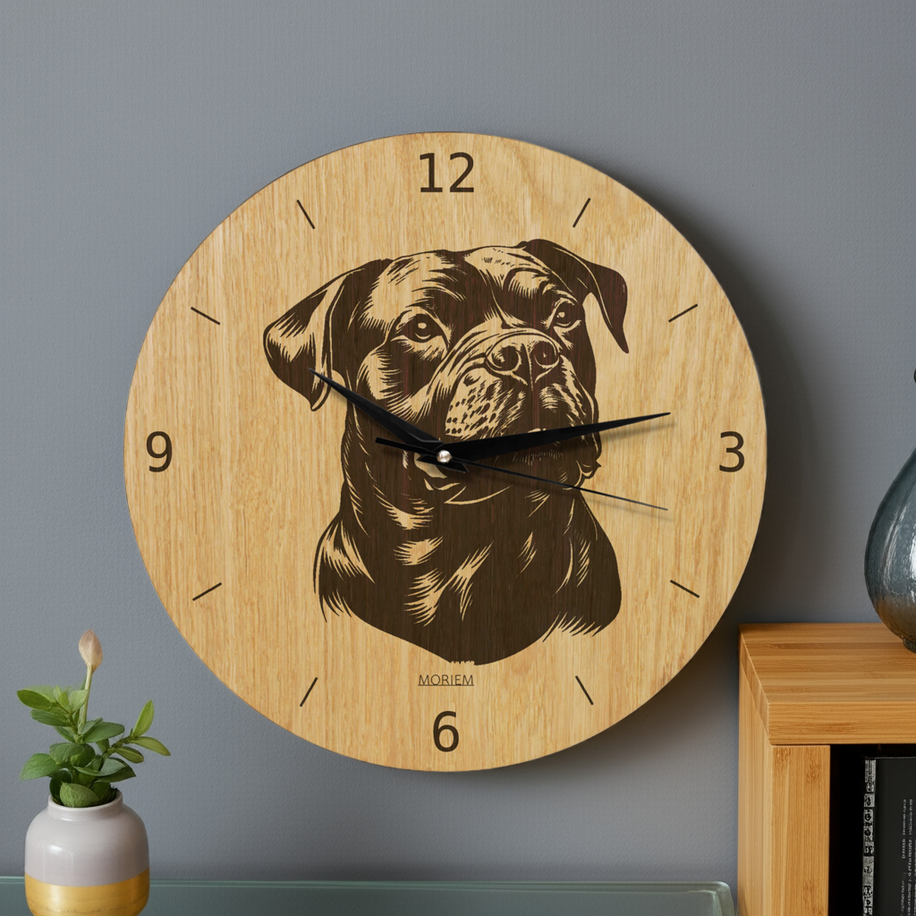 Wanduhr aus Holz - Wohnzimmeruhr modern mit Hundemotiv - 30 cm/40 cm groß