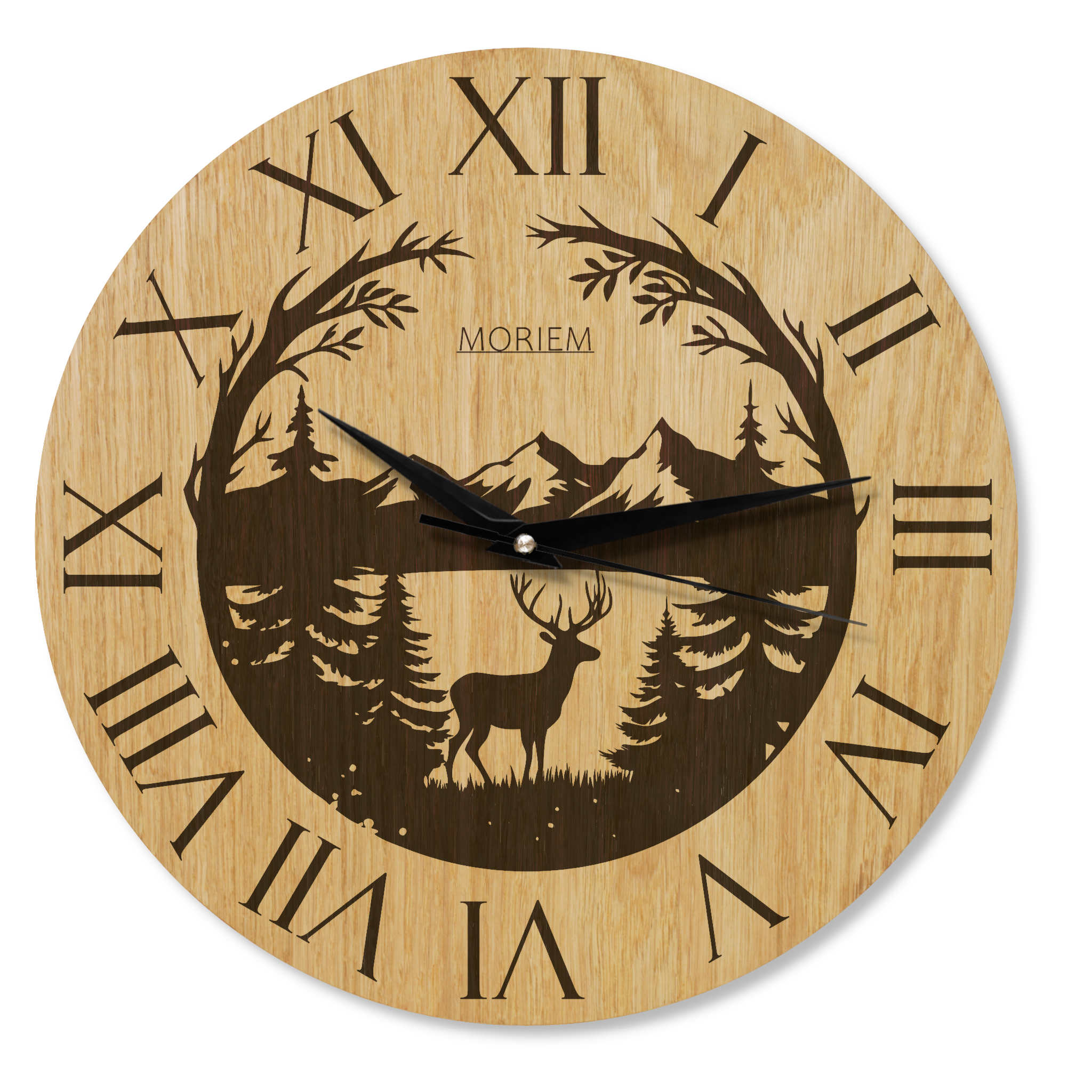 Wanduhr Berge rustikal - Wohnzimmeruhr Holz Eiche - 30 cm/40 cm groß