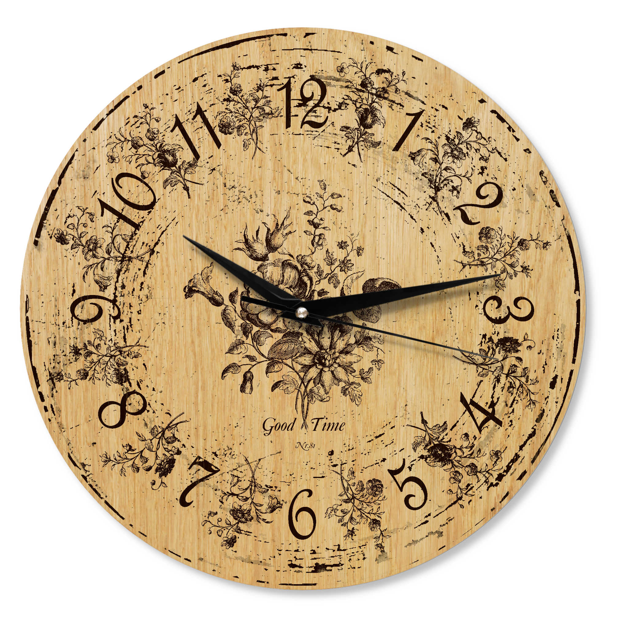 Wanduhr Vintage aus Holz - Blumenmuster - shabby chic Stil - 30 cm/40 cm groß