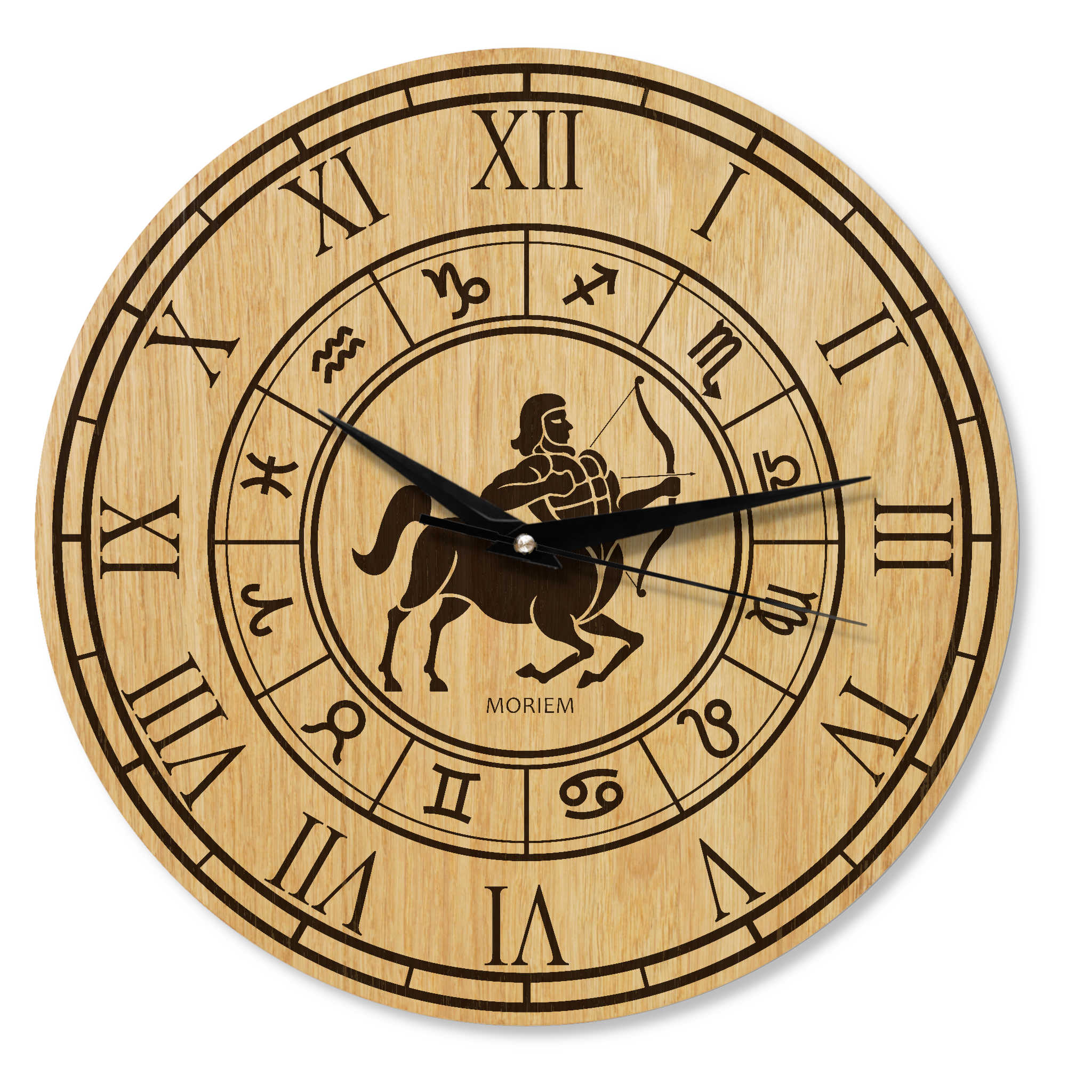 Holz Wanduhr mit Sternzeichen- Motiv Schütze - 30 cm/40 cm groß