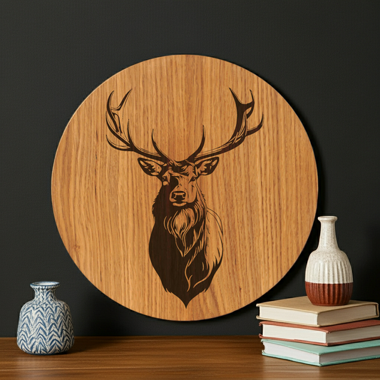 Hirsch Bild rustikal - Wanddeko mit Hirsch Motiv auf Eichenholz - 30/40 cm groß