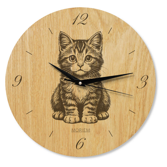 Wanduhr Katze - Wanduhr aus Holz mit Katzenmotiv - Wohnzimmeruhr 30 cm/40 cm