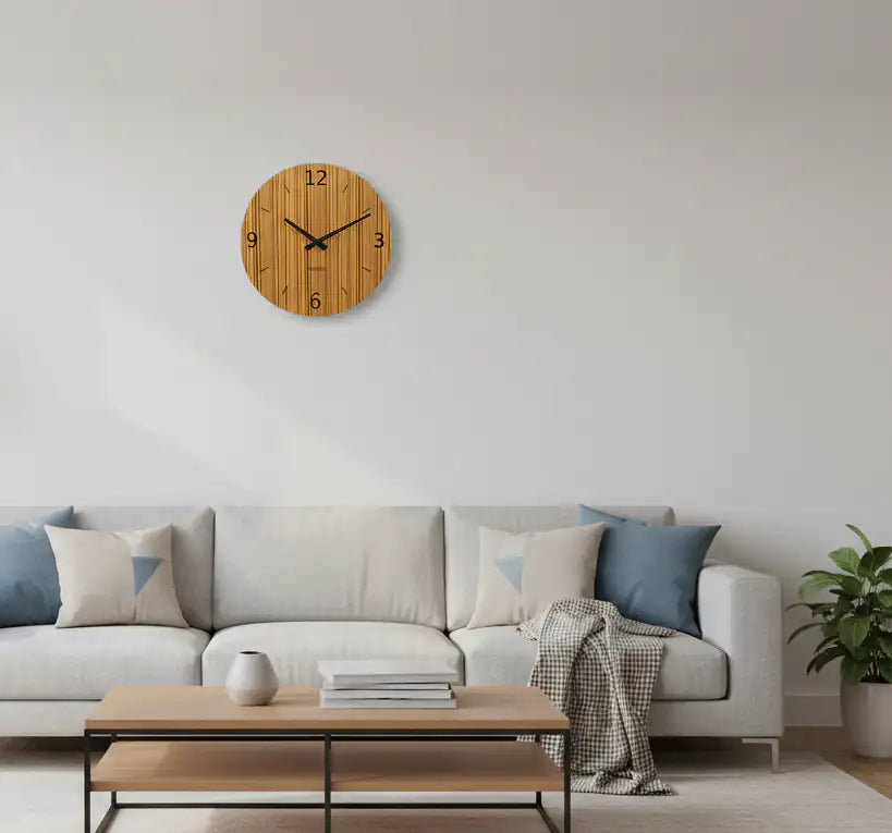 Ausgefallene Wanduhr Holz Zebrano Furniert 30 cm