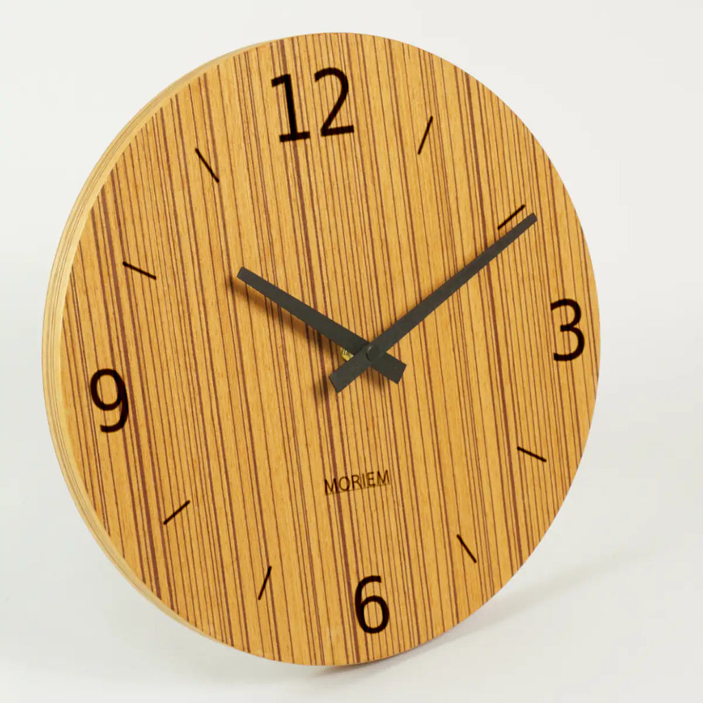 Ausgefallene Wanduhr Holz Zebrano Furniert 30 cm