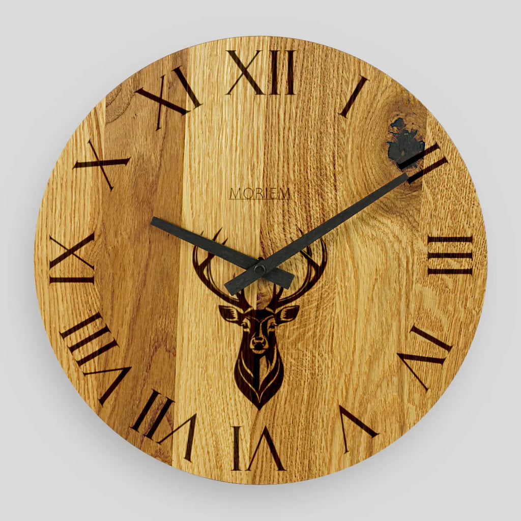 Wanduhr Hirsch Vintage - Wohnzimmeruhr mit Hirschkopf Motiv - 30 cm