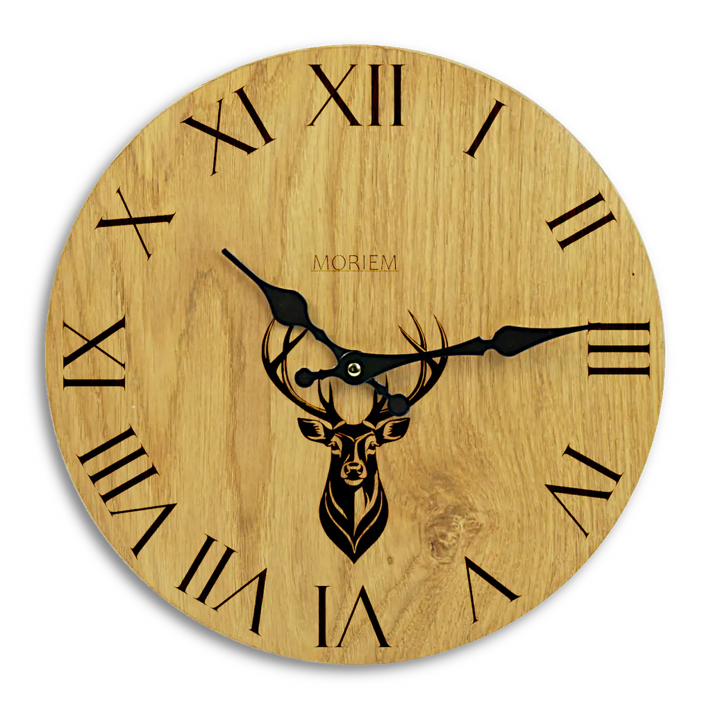 Wanduhr Hirsch modern - Wohnzimmeruhr mit Hirschkopf Motiv - 30 cm/40 cm groß