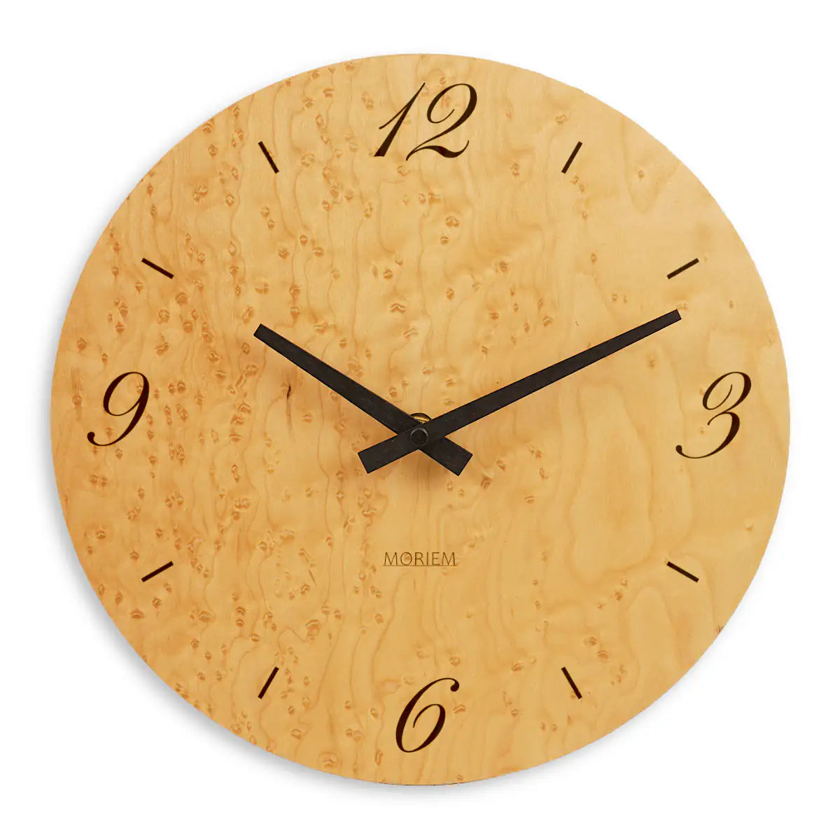 MORIEM - Ausgefallene Wanduhr Holz - 30 cm Wanduhr  - Vogelaugen Ahorn