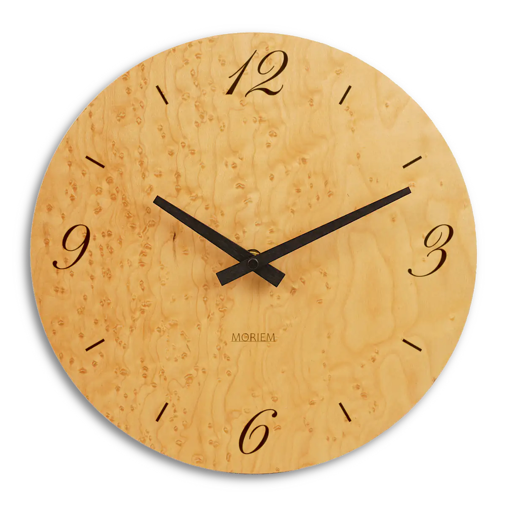 MORIEM - Ausgefallene Wanduhr Holz - 30 cm Wanduhr  - Vogelaugen Ahorn