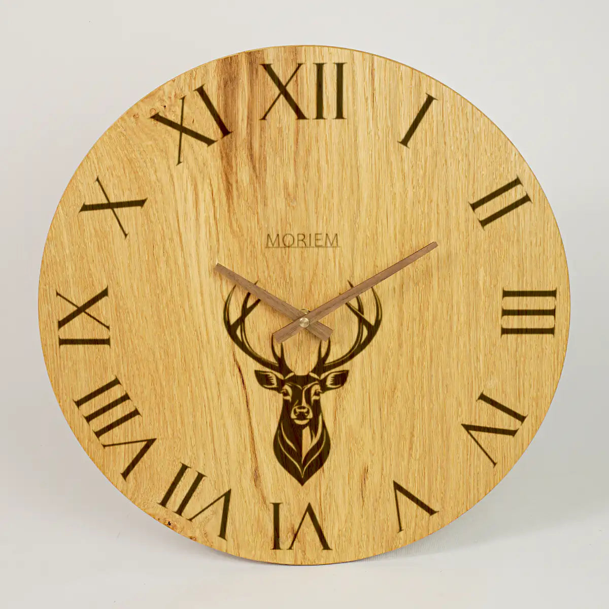 Küchenuhr Landhaus Stil - 40 cm groß Eiche - Wanduhr mit Hirschmotiv