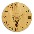 Küchenuhr Landhaus Stil - 40 cm groß Eiche - Wanduhr mit Hirschmotiv