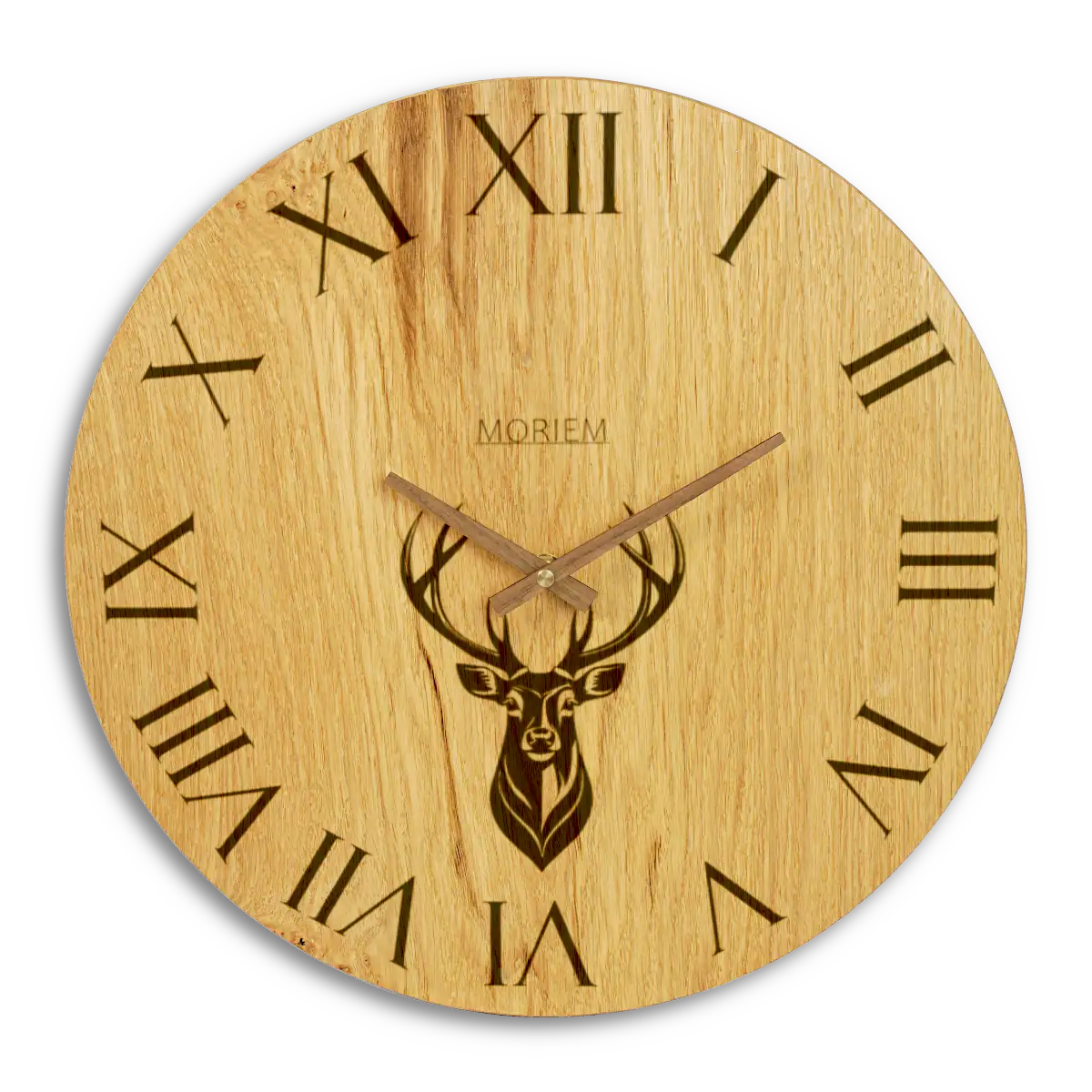 Küchenuhr Landhaus Stil - 40 cm groß Eiche - Wanduhr mit Hirschmotiv