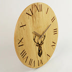 Küchenuhr Landhaus Stil - 40 cm groß Eiche - Wanduhr mit Hirschmotiv