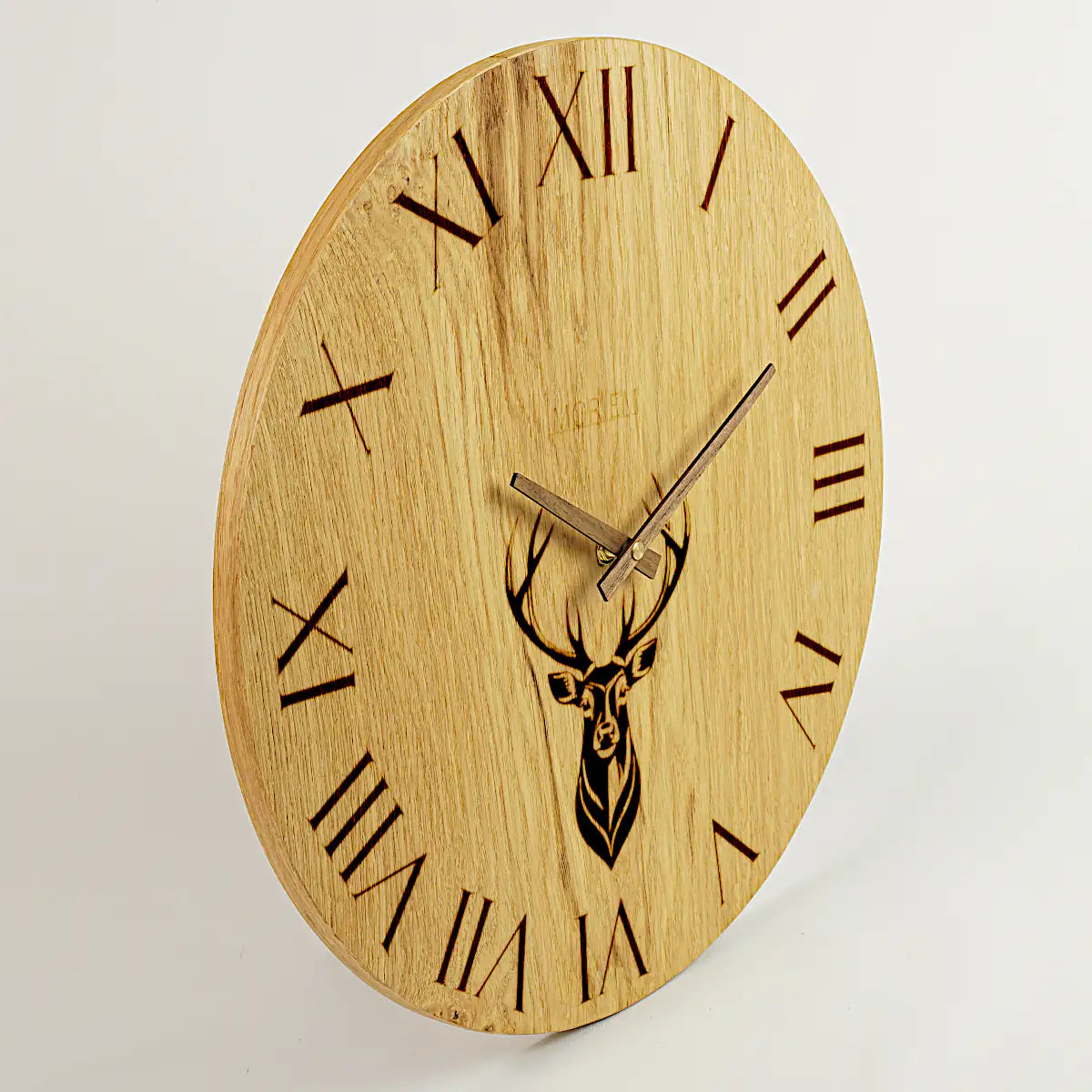 Küchenuhr Landhaus Stil - 40 cm groß Eiche - Wanduhr mit Hirschmotiv