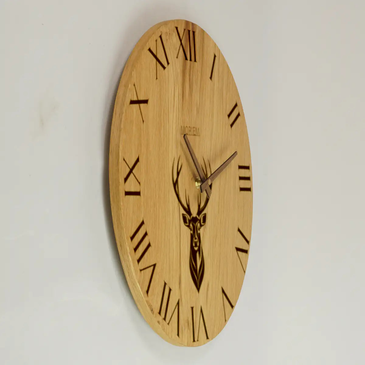 Küchenuhr Landhaus Stil - 40 cm groß Eiche - Wanduhr mit Hirschmotiv