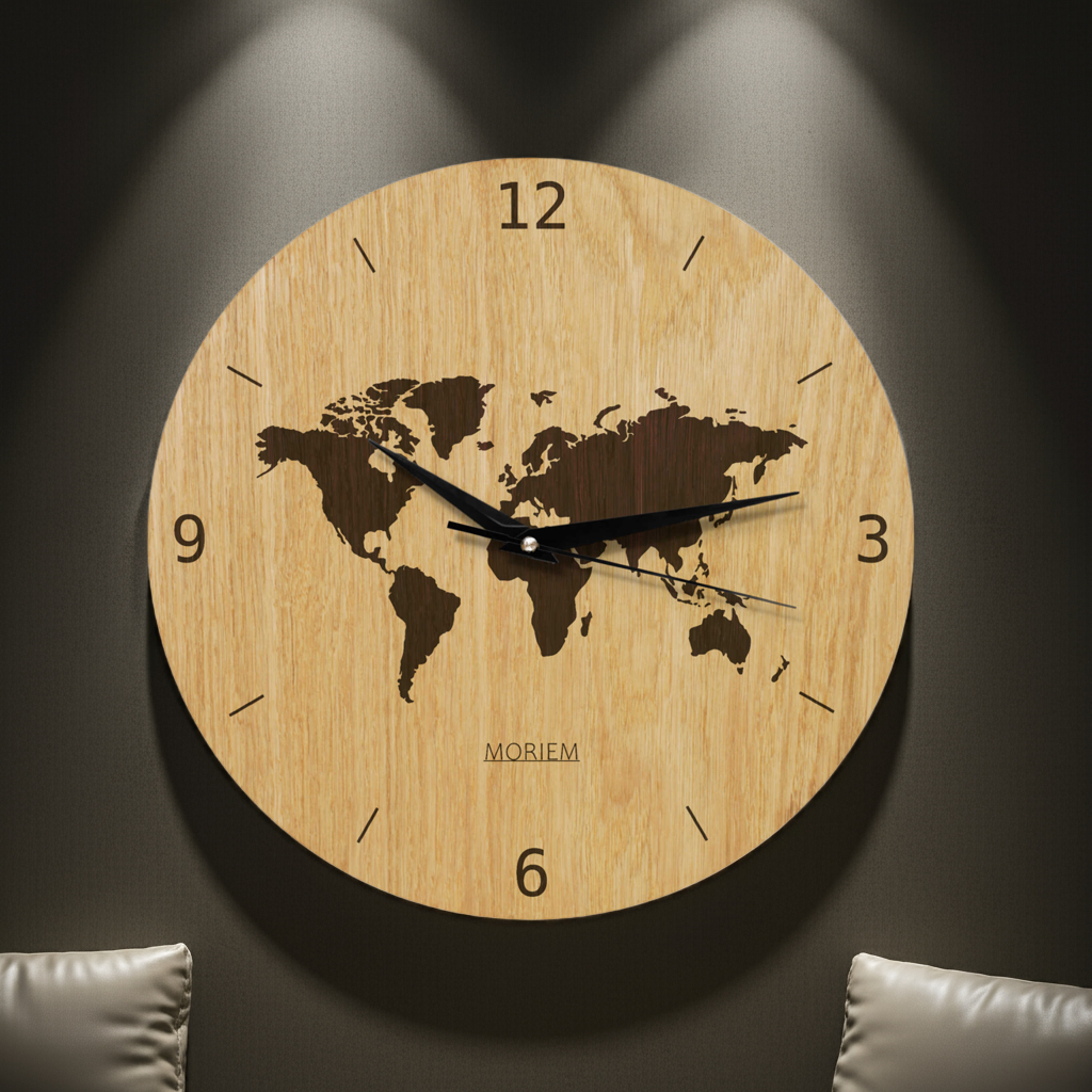 Wanduhr Weltkarte aus Holz- Wohnzimmeruhr mit Weltkarten Motive - 30 cm/40 cm groß