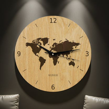 Wanduhr Weltkarte aus Holz- Wohnzimmeruhr mit Weltkarten Motive - 30 cm/40 cm groß
