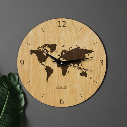 Wanduhr Weltkarte aus Holz- Wohnzimmeruhr mit Weltkarten Motive - 30 cm/40 cm groß