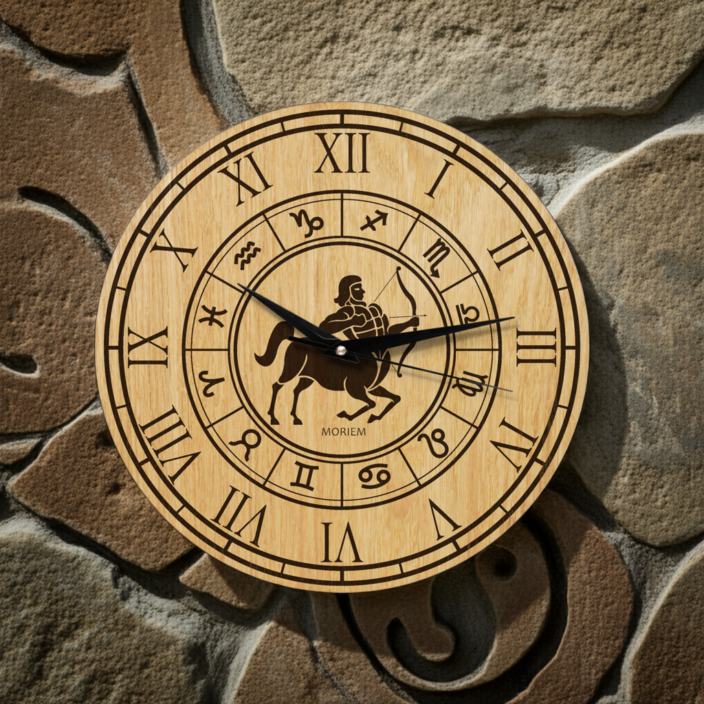 Holz Wanduhr mit Sternzeichen- Motiv Schütze - 30 cm/40 cm groß