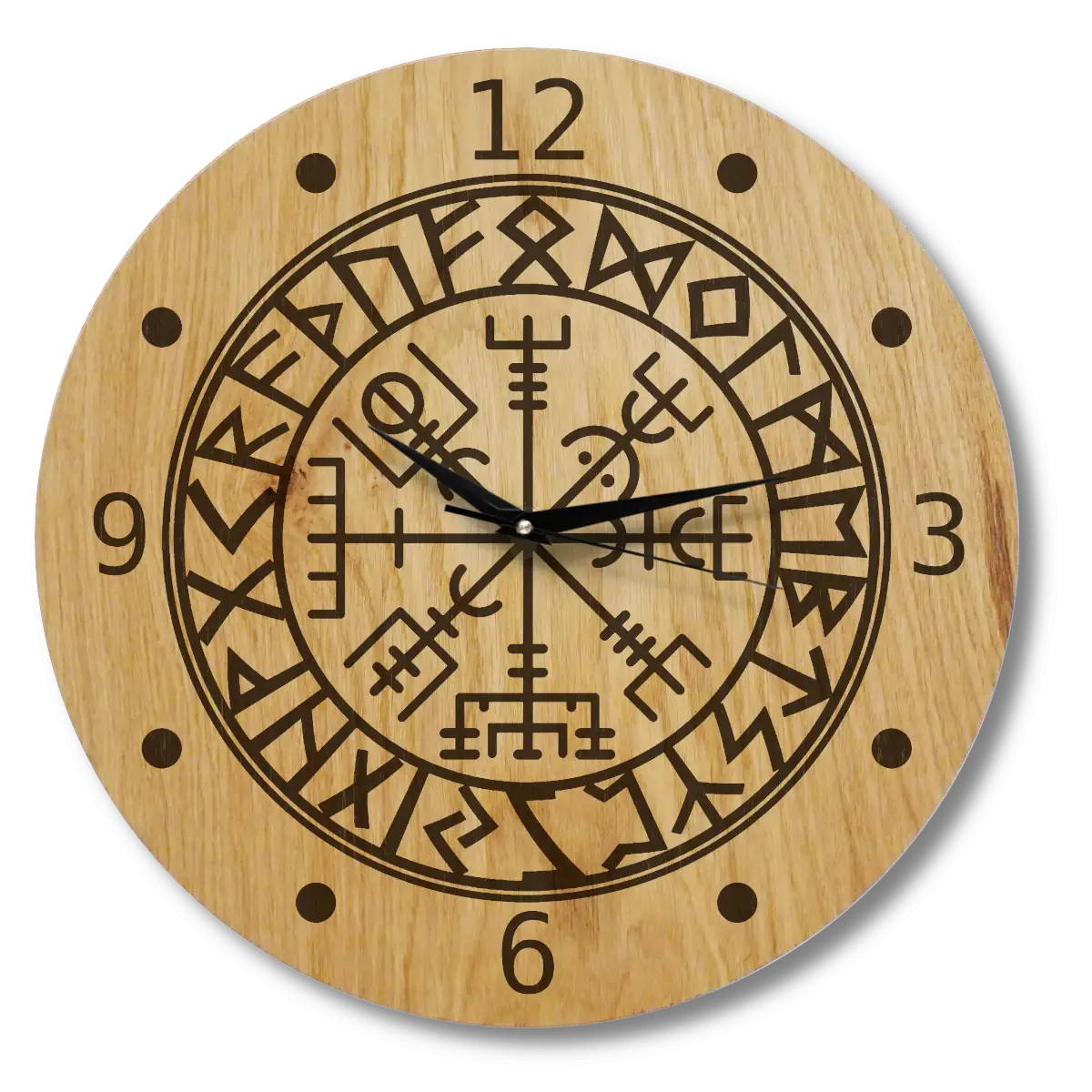Wanduhr aus Holz -Handgefertigt Echtholz furniert Wikinger Kompass 30cm