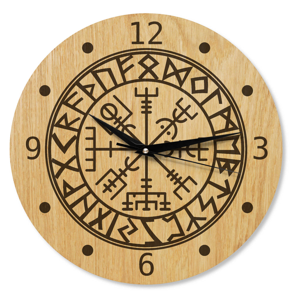 Wanduhr aus Holz -Handgefertigt Echtholz furniert "Wikinger Kompass" 30cm