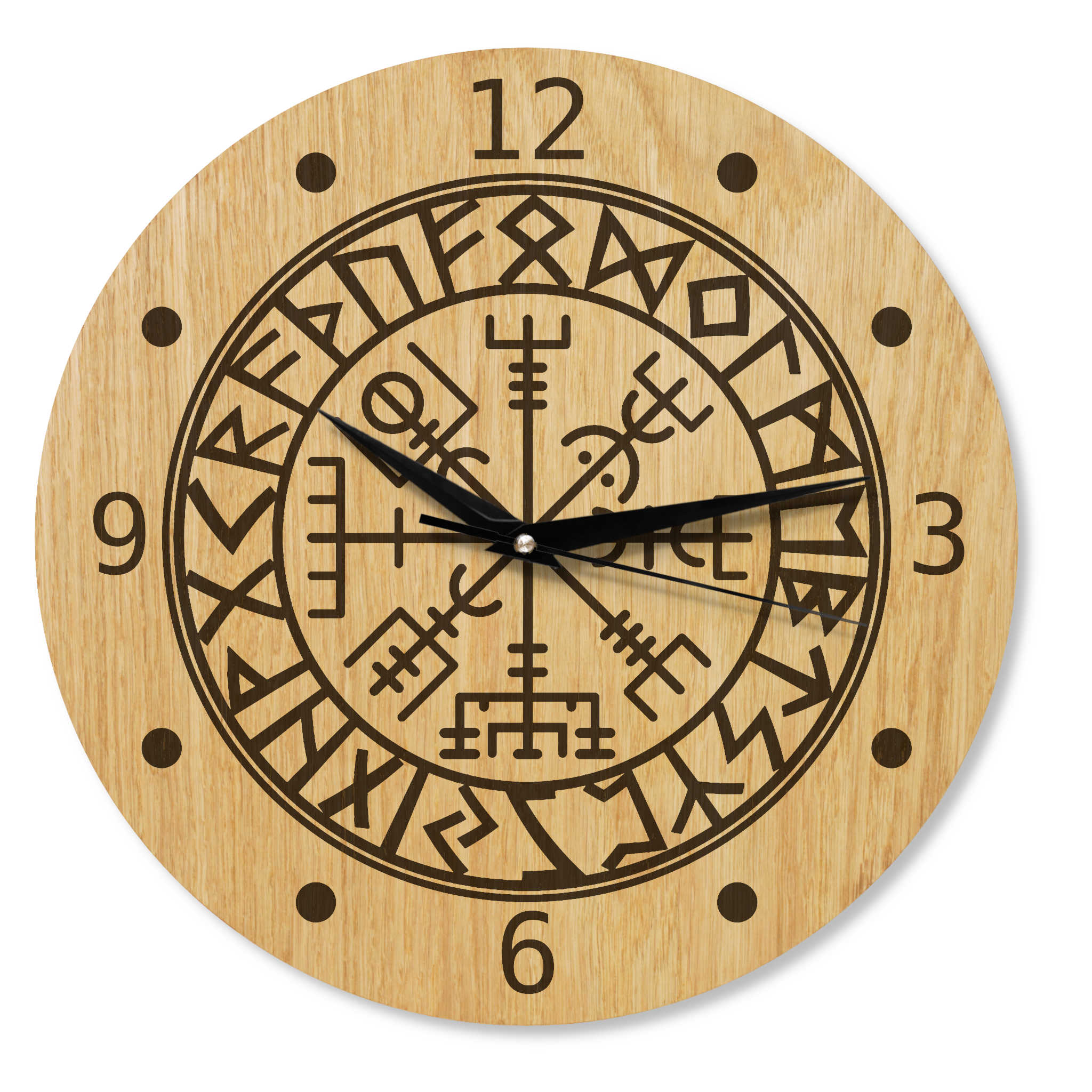 Wanduhr aus Holz -Handgefertigt Echtholz furniert "Wikinger Kompass" 30cm