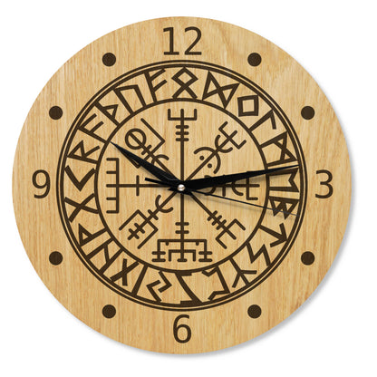 Wanduhr aus Holz -Handgefertigt Echtholz furniert Wikinger Kompass 30cm