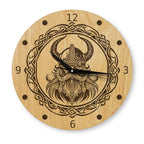Wikinger Wanduhr Holz - Eiche - Lasergravur Wikingermotiv - 30 cm/40 cm  Wohnzimmeruhr