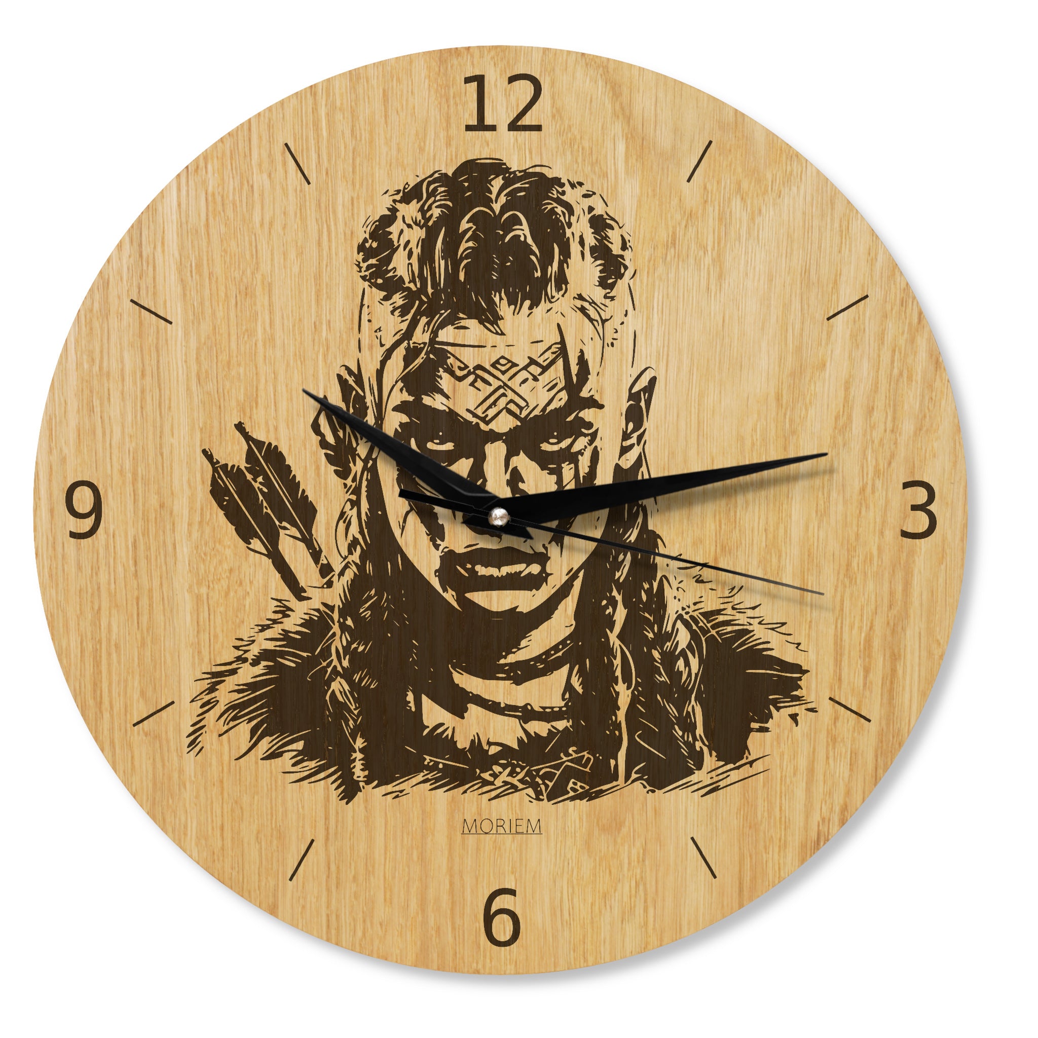 Wikinger Wanduhr mit Kriegerin Motiv - Wohnzimmeruhr rustikal eiche - 30 cm/40 cm Wanduhr