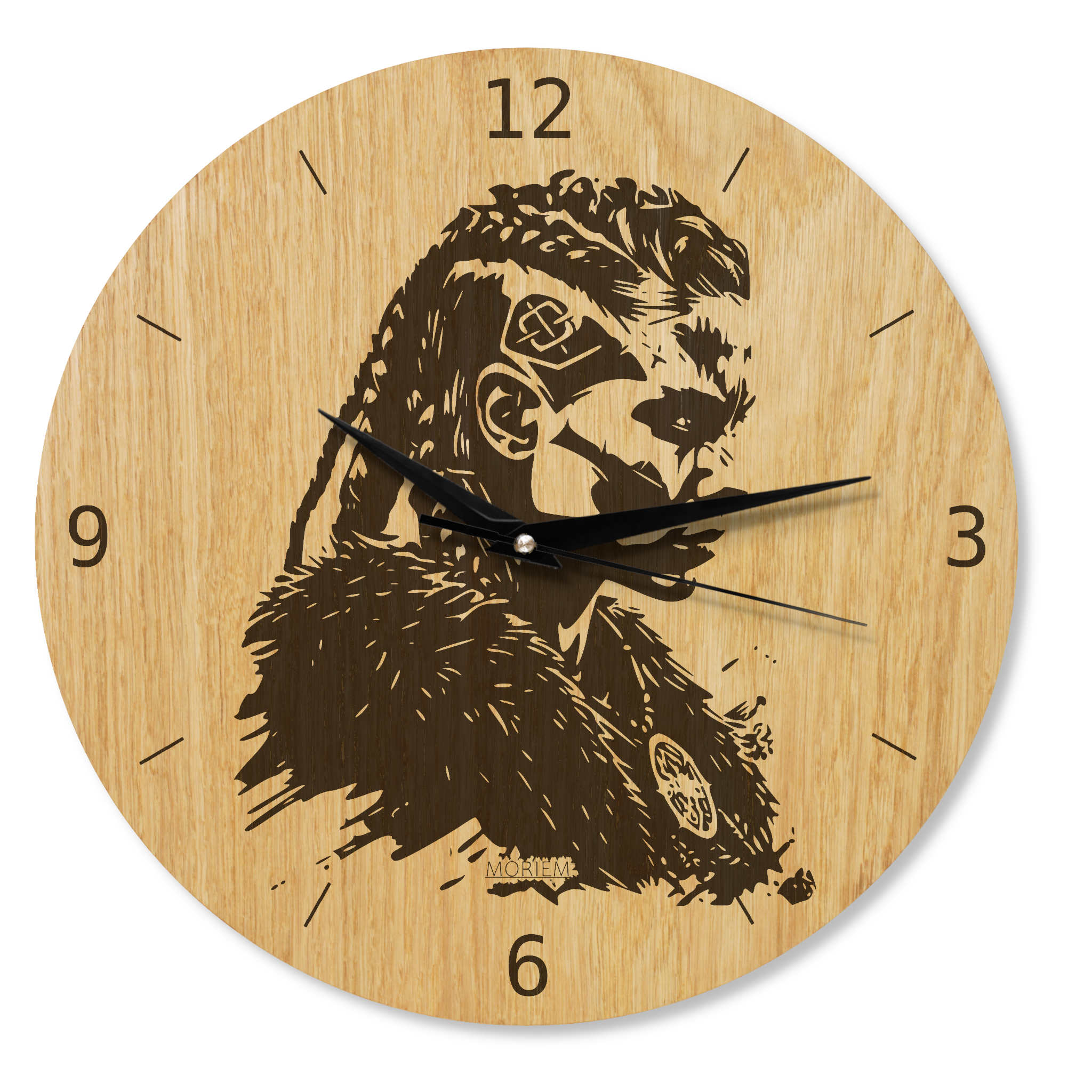 Wikinger Wanduhr mit Kriegerin Motiv - Wohnzimmeruhr rustikal eiche - 30 cm/40 cm Wanduhr