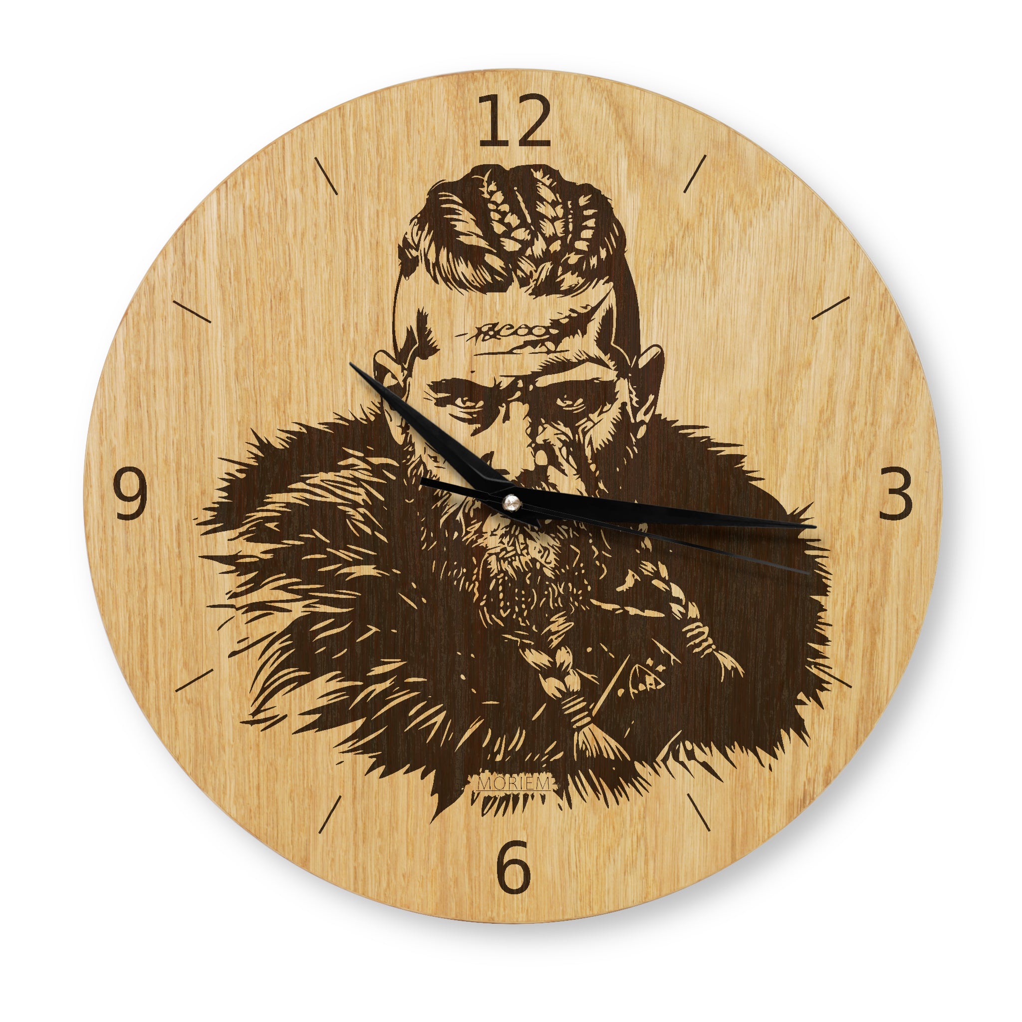 Wikinger Wanduhr Holz - Wikinger Motiv Mächtiger Krieger - Eiche  Runenuhr - 30 cm/40 cm
