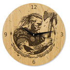 Wanduhr Holz - Wikinger Motiv  Wütendem Krieger - Eiche 30 cm/40 cm Runenuhr
