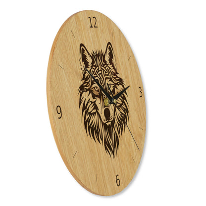Wanduhr Holz - Wikinger Motiv - Wikinger Wolf - Eiche 30 cm/40 cm Runenuhr