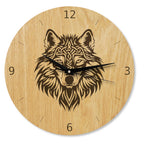 Wanduhr Holz - Wikinger Motiv - Wikinger Wolf - Eiche 30 cm/40 cm Runenuhr