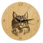Wohnzimmeruhr modern aus Holz - Wanduhr mit Katzenmotiv - Eiche 30 cm/40 cm groß