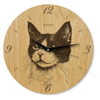 Wanduhr Katze - moderne Wohnzimmeruhr - Eiche 30cm groß