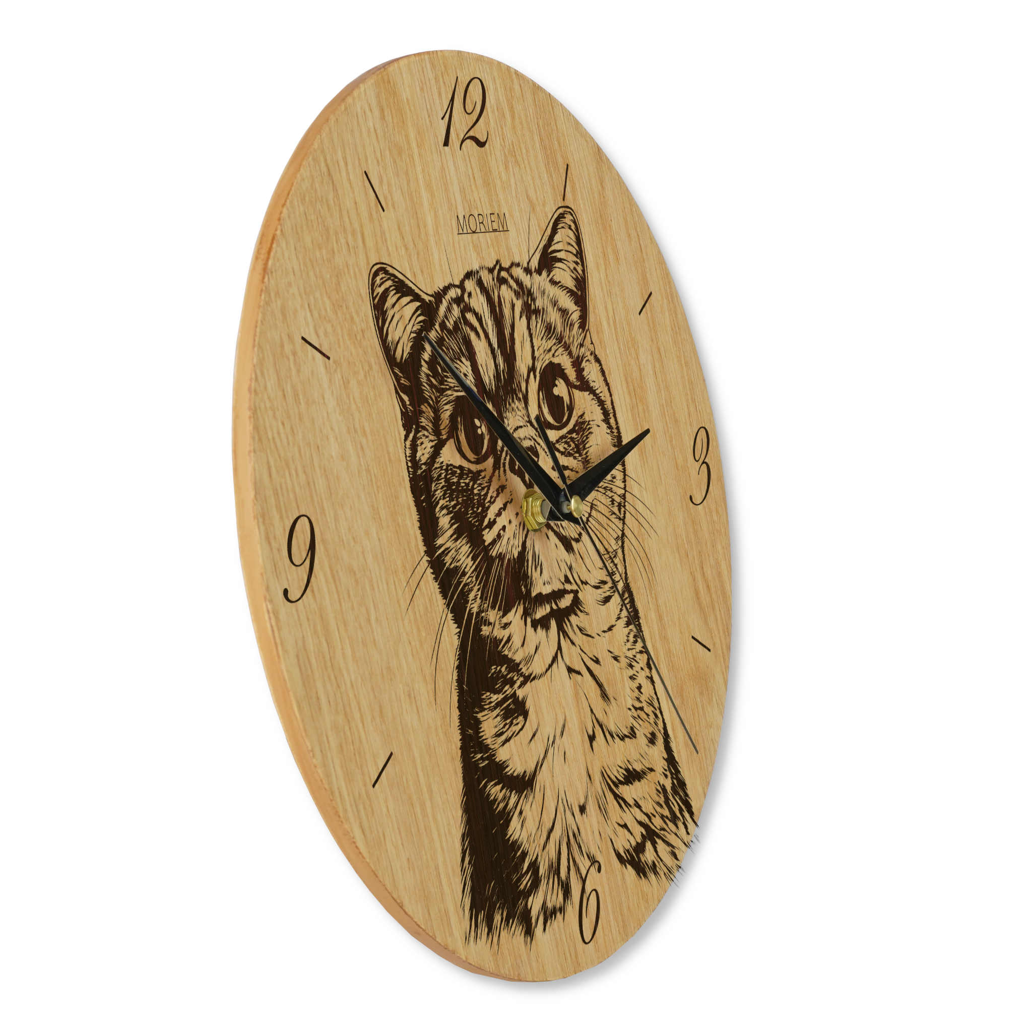 Wanduhr Katze grinsend - moderne Wohnzimmeruhr - Eiche 30 cm/40 cm groß