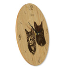 Wanduhr Katze -Motiv: zwei Katzen - moderne Wohnzimmeruhr - Eiche 30 cm/40 cm groß