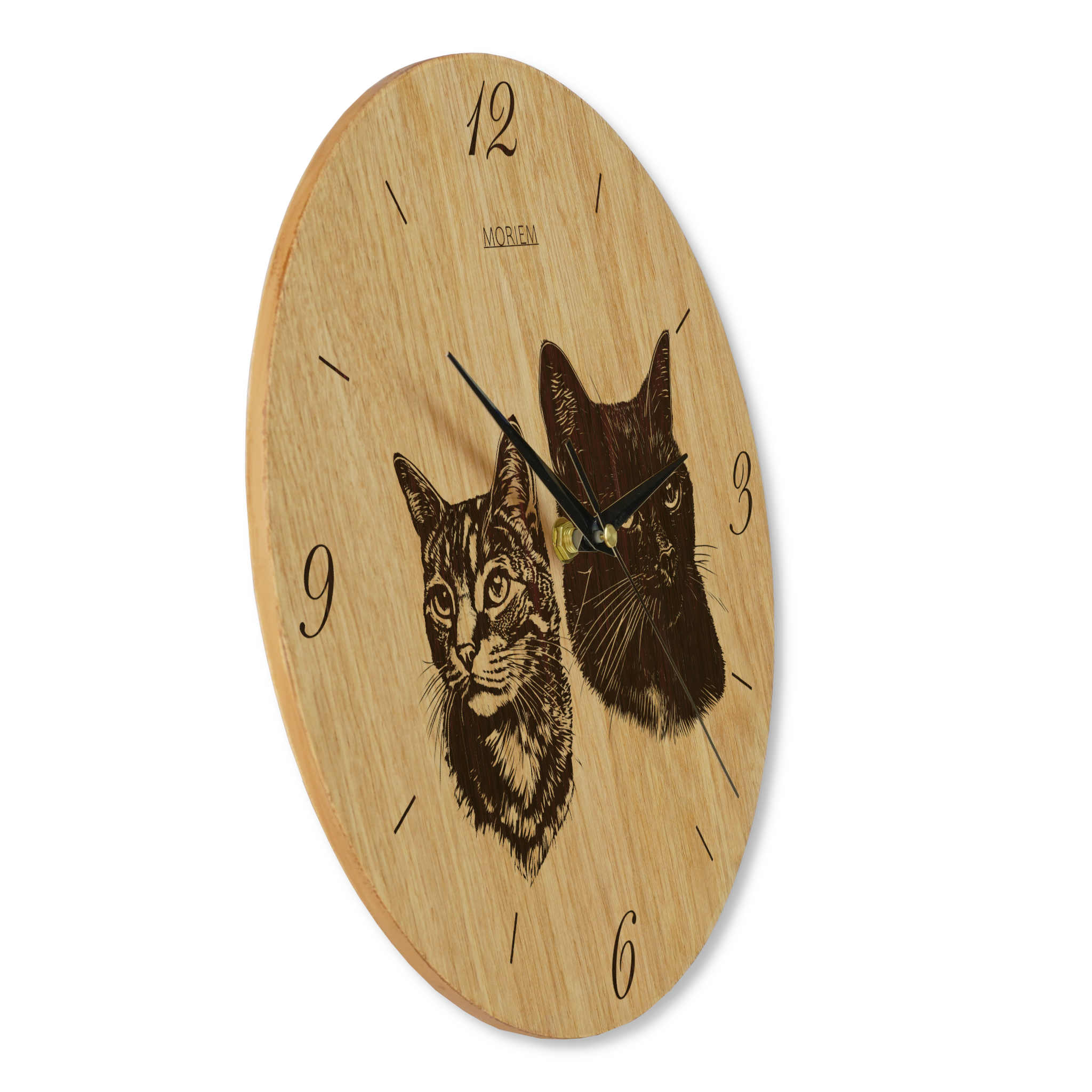 Wanduhr Katze -Motiv: zwei Katzen - moderne Wohnzimmeruhr - Eiche 30 cm/40 cm groß