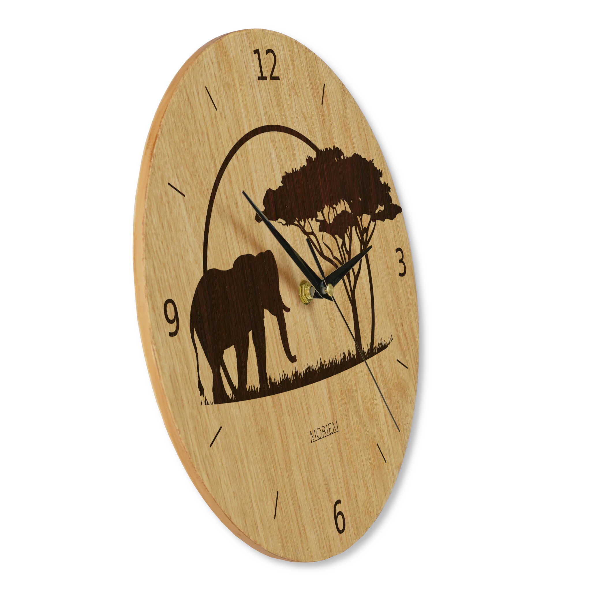 Wanduhr Afrika - Wohnzimmeruhr Holz - Motiv Afrika-Siluette - moderne Wohnzimmeruhr Eiche - 30 cm/40 cm groß