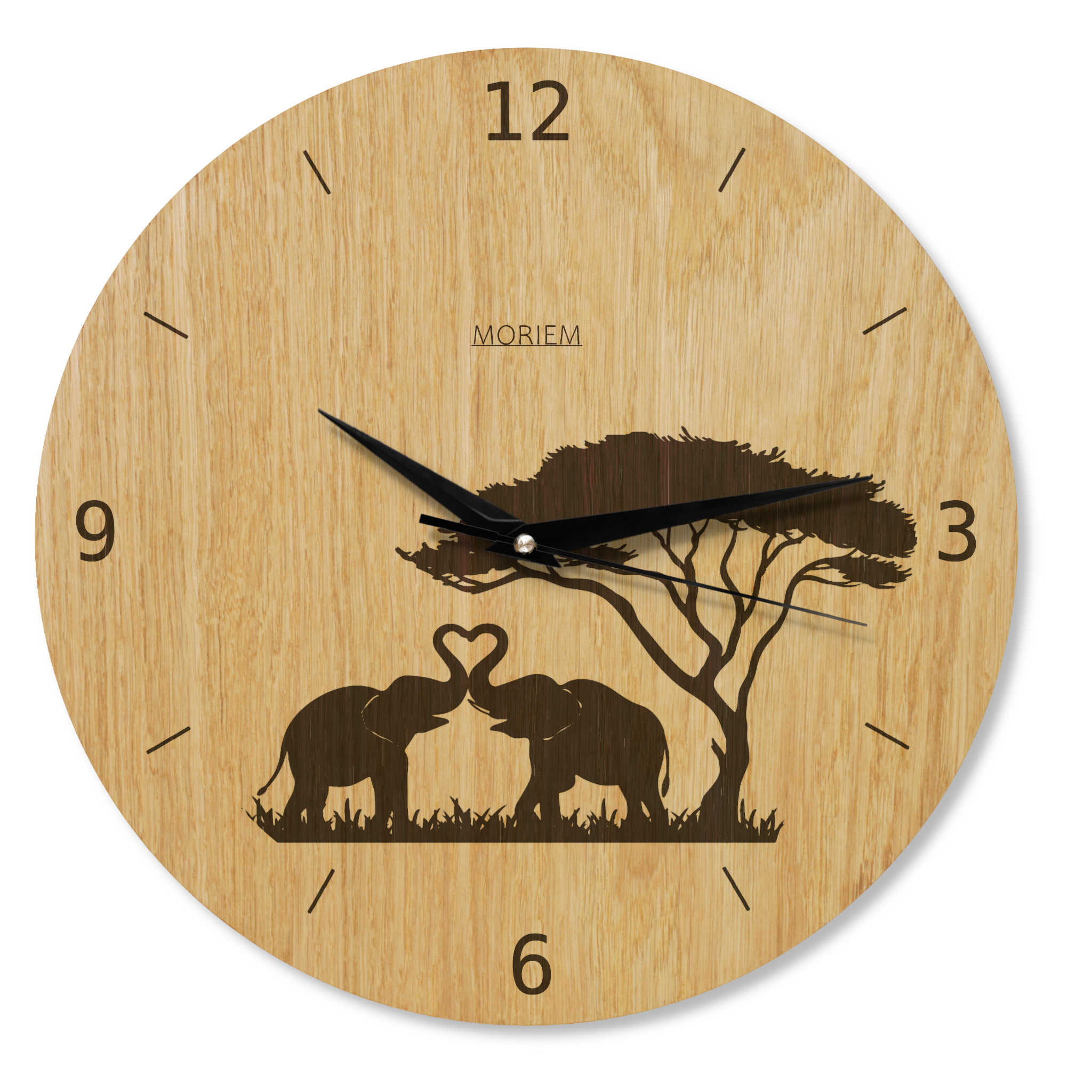 Wanduhr Afrika - Wohnzimmeruhr Holz - Motiv Afrika - moderne Wohnzimmeruhr Eiche - 30 cm/40 cm groß
