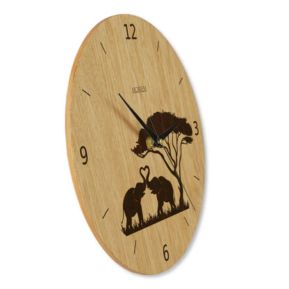 Wanduhr Afrika - Wohnzimmeruhr Holz - Motiv Afrika - moderne Wohnzimmeruhr Eiche - 30 cm/40 cm groß