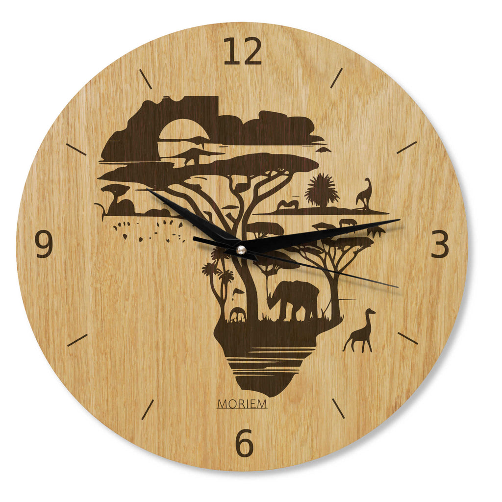 Wanduhr Afrika - Wohnzimmeruhr Holz - moderne Wohnzimmeruhr Eiche - 30 cm/40 cm groß