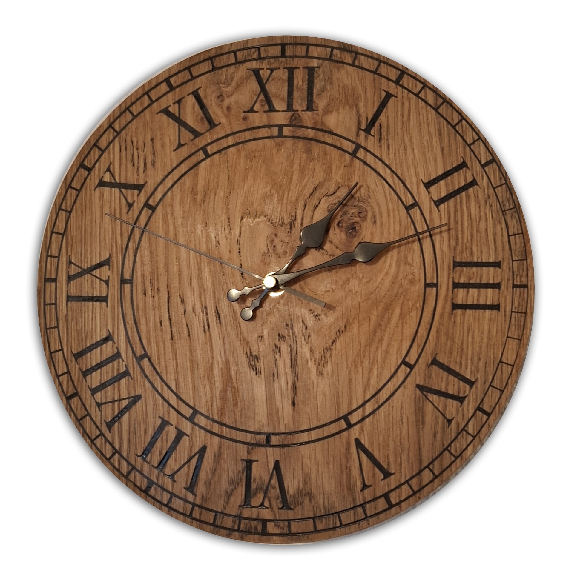 Wanduhr aus Holz Vintage rustikal Shabby mit graviertem Inlay 30cm - Handgefertigte Uhr Vintage Stil