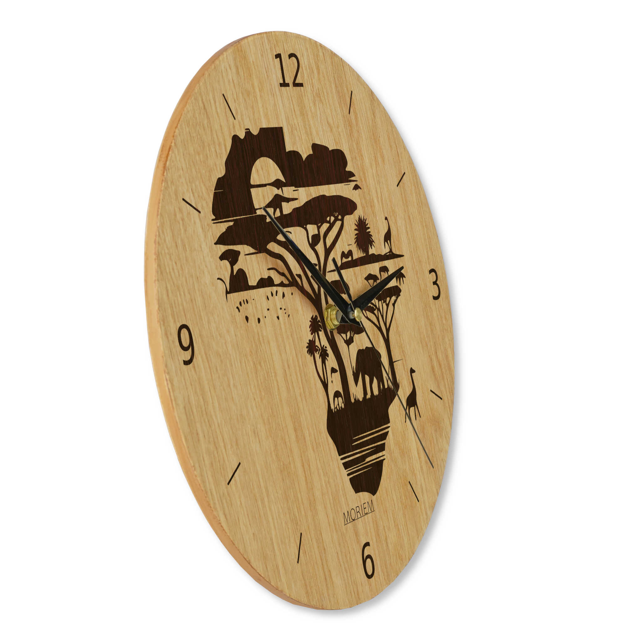 Wanduhr Afrika - Wohnzimmeruhr Holz - moderne Wohnzimmeruhr Eiche - 30 cm/40 cm groß