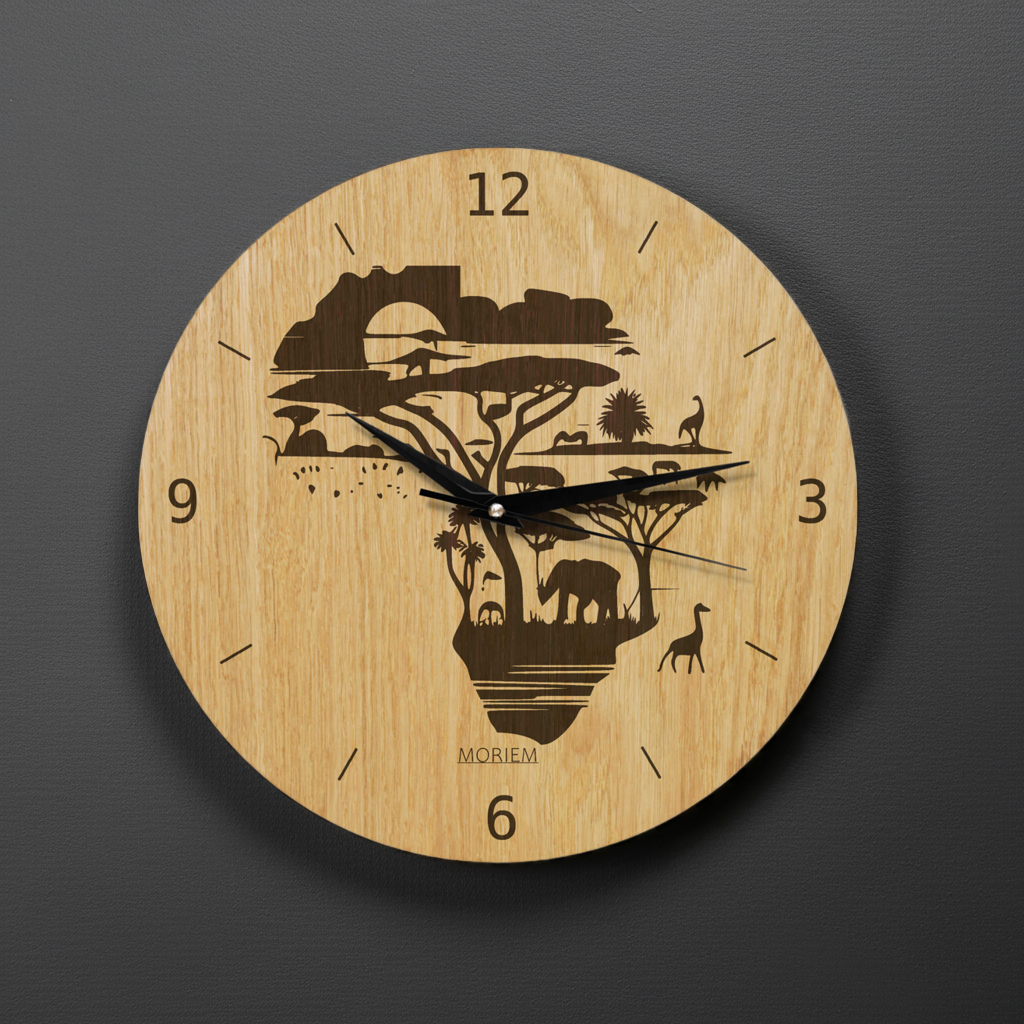 Wanduhr Afrika - Wohnzimmeruhr Holz - moderne Wohnzimmeruhr Eiche - 30 cm/40 cm groß